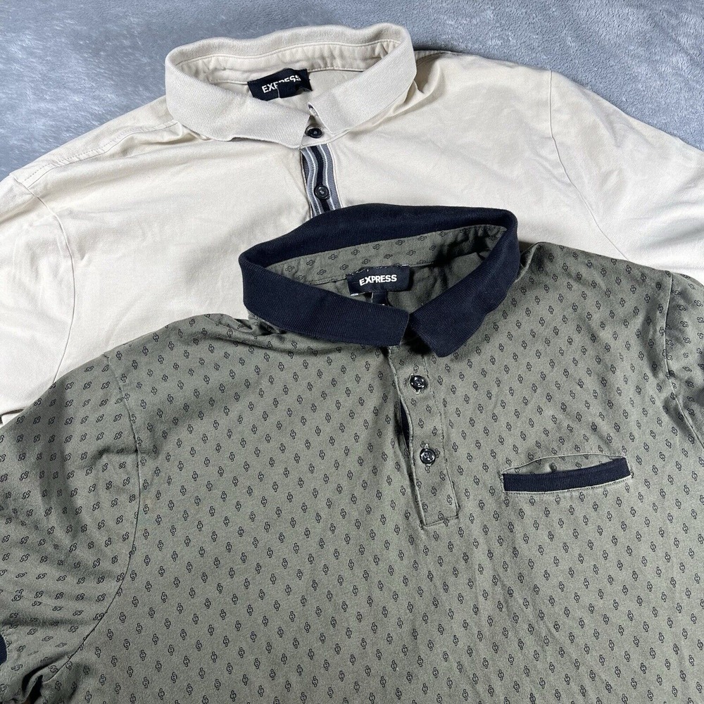 Express Polo Shirt‎ Lot Of 2 Green Khakis Mens Size XL Short Sleeve Summer